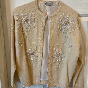 Vintage 1950s "Ming" Cardigan Beaded Lined Wool Angora Rabbit Sweater British HK